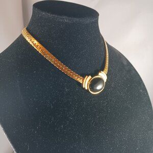 Vintage Napier Gold Tone Black Cabochon Choker Necklace